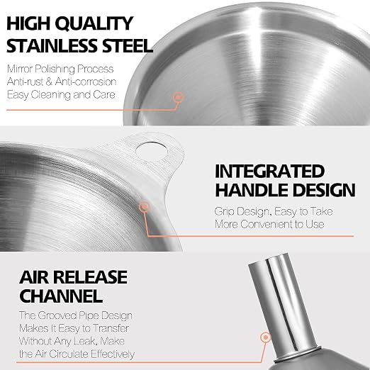 Anaeat Stainless Steel Mini Kitchen Funnel Set, 3 Pack Durable Metal Filling - Image 5