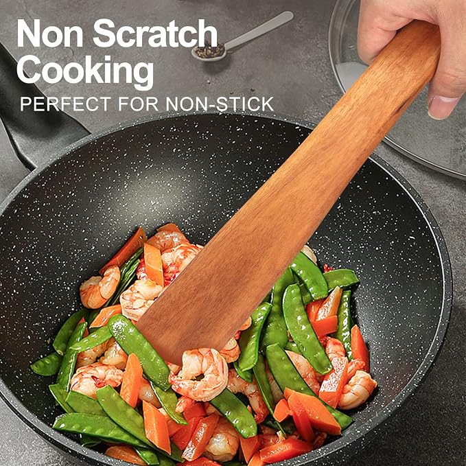 2 Pcs Teak Wood Spatula Set Non Toxic Cooking Utensils Spurtle Kitchen Tools - Image 2