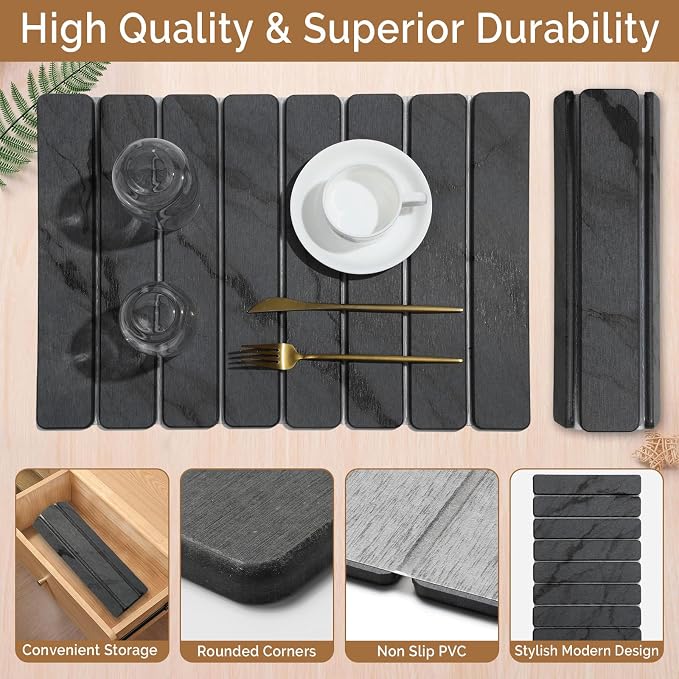 2 PCS Stone Dish Drying Mat for Kitchen Counter, Quick Dry Stone Dishes Mats - Image 4