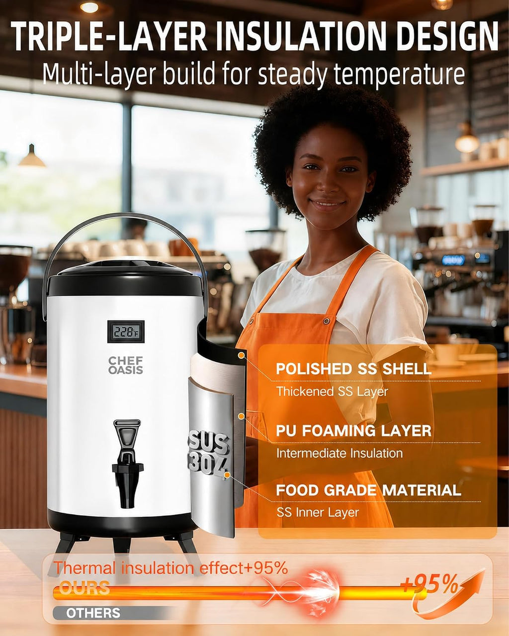 Insulated Beverage Dispenser 3 Gallon,Hot&Cold Drink Dispenser with