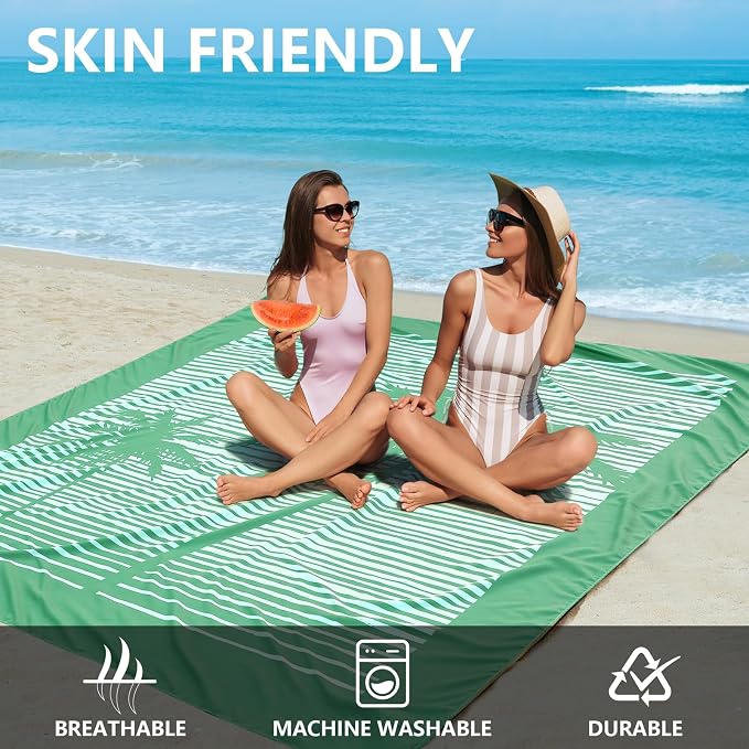 WIWIGO Beach Blanket Waterproof Sandproof Beach Mat 79" X 83"/10'x9'for 2-8 - Image 3