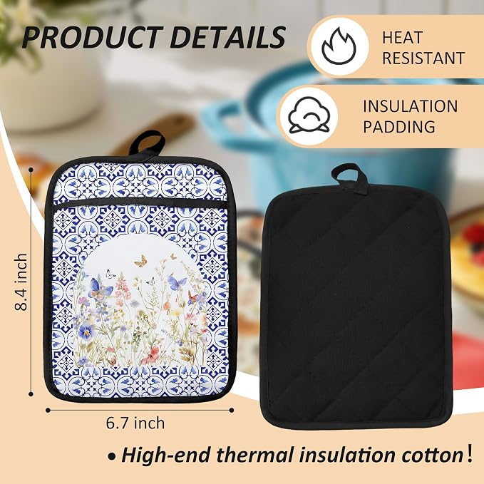 Colorful Wildflowers Floral Oven Mitts Set, Pot Holders - Image 2