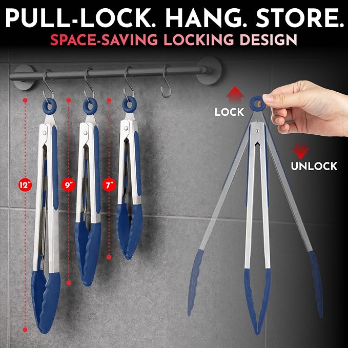 Kitchen Tongs with Silicone Tips Set of 3 Heat Resistant Tongs - Image 2
