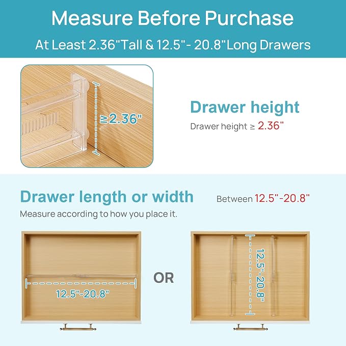 Vtopmart 4 Pack Shallow Drawer Dividers, 2.36" High 12.5"-20.8" Adjustable - Image 5