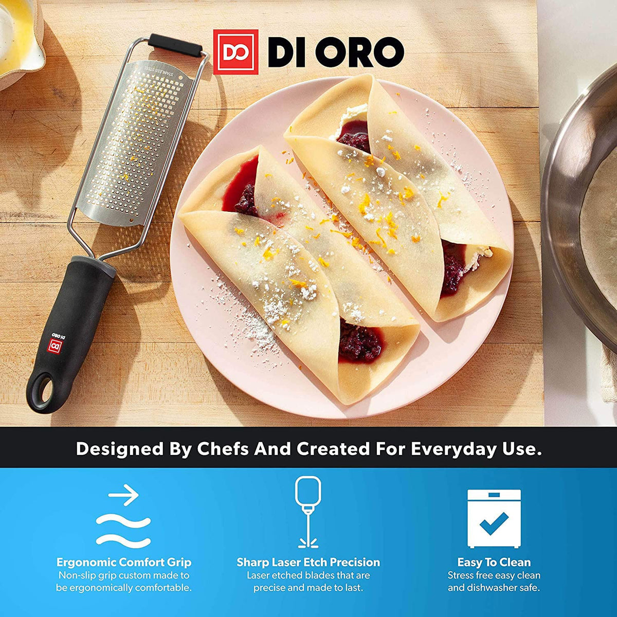 DI ORO Zester Grater - Stainless Steel Lemon Zester with Handle
