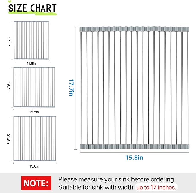 Roll Up Dish Drying Rack, 17.7" x 15.8" Over The Sink Dish Drying Rack - Image 2