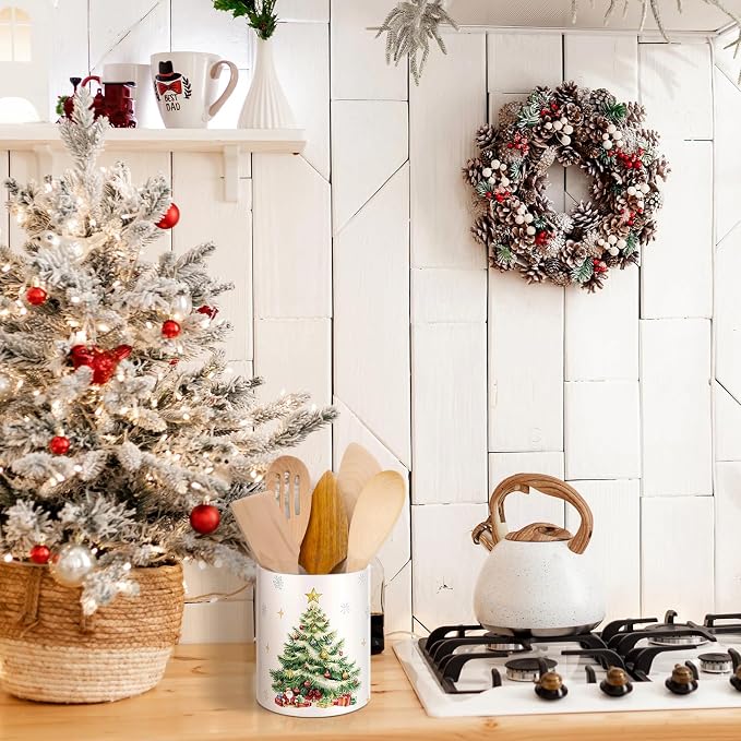 WILLBOND Christmas Tree Kitchen Decor Acrylic Kitchen Utensil Holder Crock - Image 5