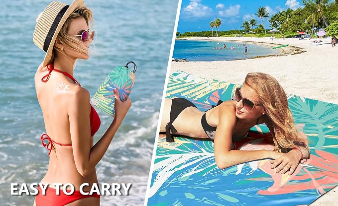 WIWIGO Beach Blanket Waterproof Sandproof Beach Mat 79" X 83"/10'x9'for 2-8 - Image 5
