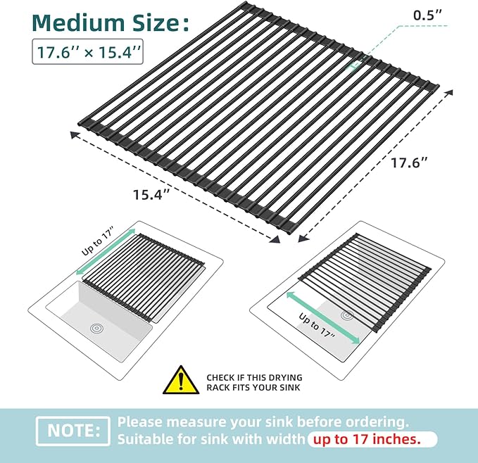 Ohuhu Over The Sink Dish Drainer Drying Rack, 17.6" W x 15.4" L Roll Up Dish - Image 9
