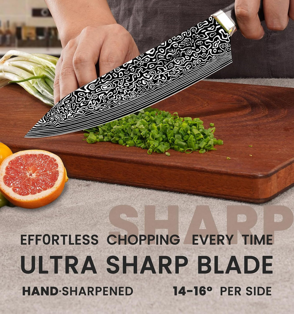 Knife Set, 15 Pieces Kitchen Knife Set with Built in Sharpener, High