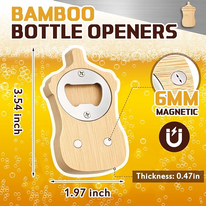 Vesici 24 Pcs Magnetic Wood Bottle Opener 2.5" DIY Bamboo Baby Bottle Shape - Image 2