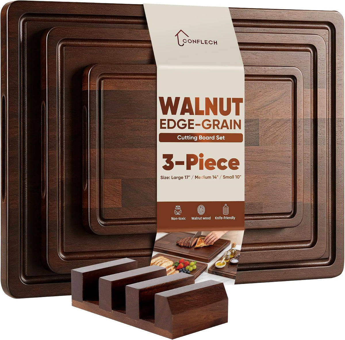3 Pack Walnut Wood Cutting Boards For Kitchen End Grain Wooden Board