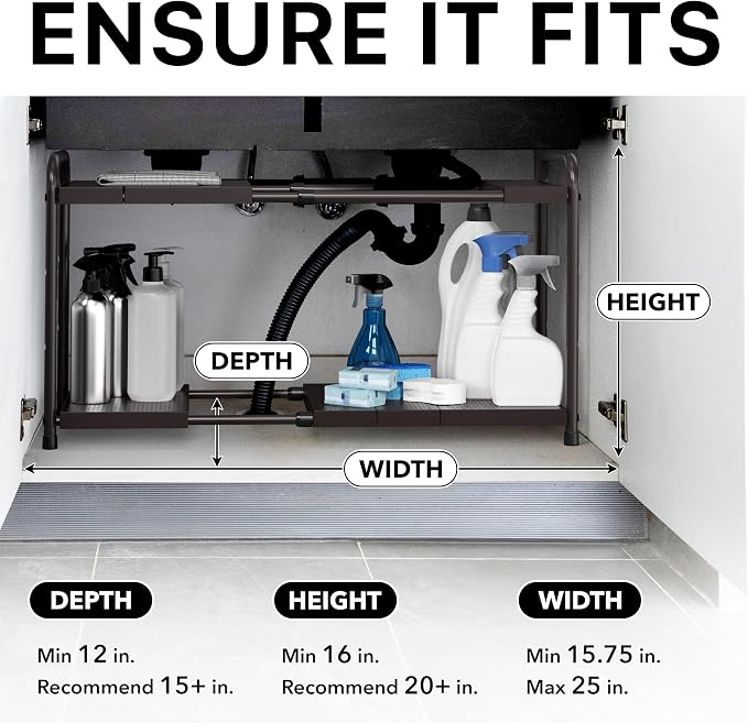 Simple Houseware Under Sink 2-Tier Heavy Duty Expandable Rack Organizer - Image 3
