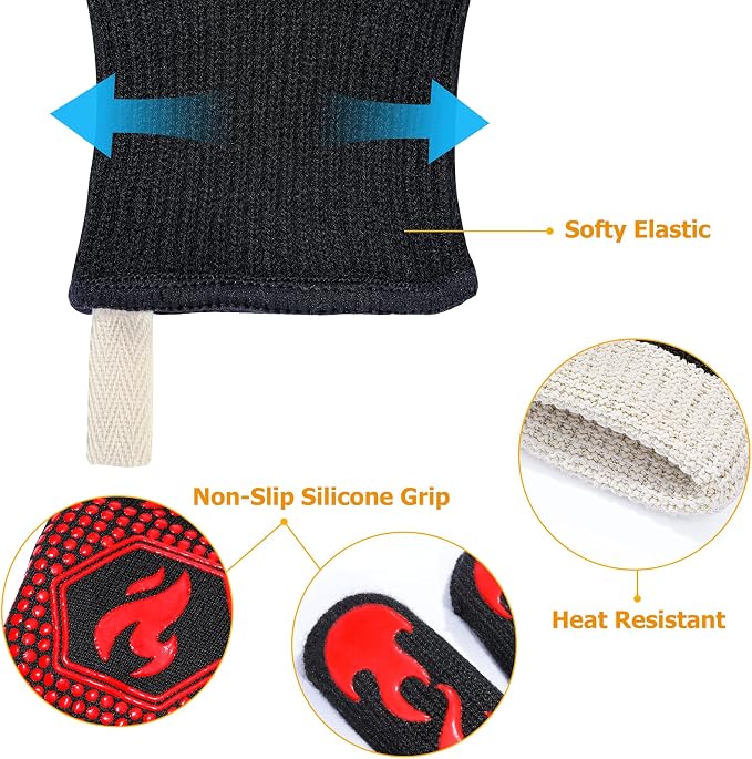 QUWIN BBQ Gloves, Oven Gloves 1472℉ Extreme Heat Resistant, Grilling Gloves - Image 6