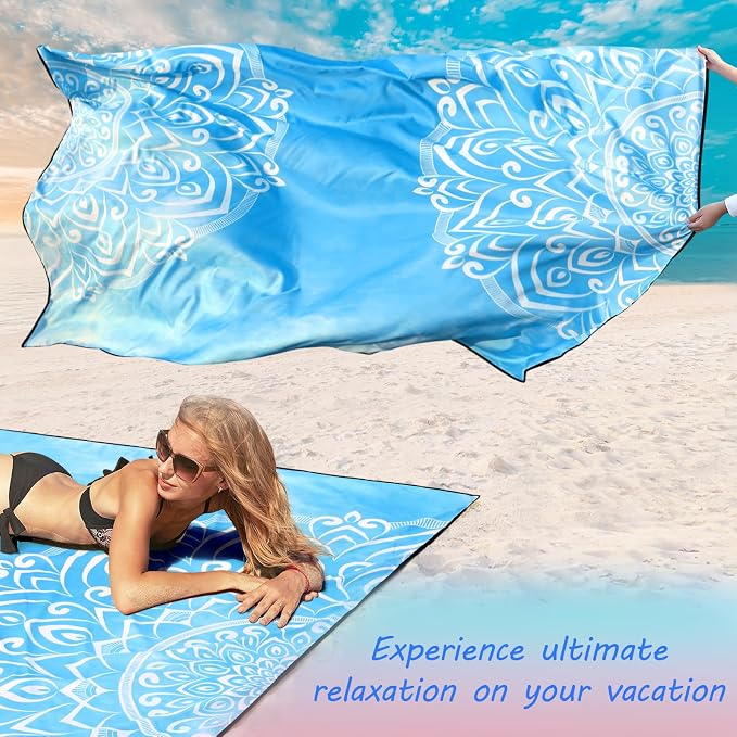 WIWIGO Beach Blanket Waterproof Sandproof Beach Mat 79" X 83"/10'x9'for 2-8 - Image 3