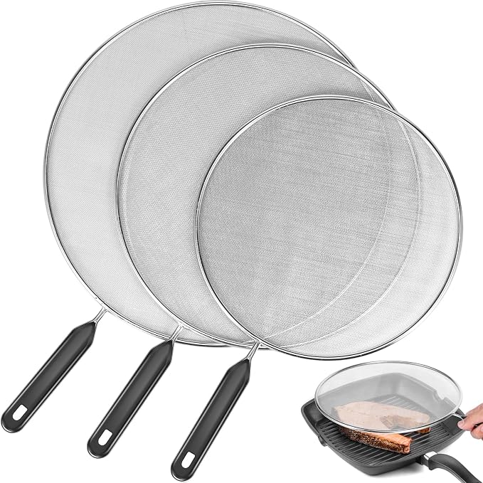 3 Pcs Splatter Guard with Handle Stainless Steel Mesh Splatter Screen by Tcwhniev