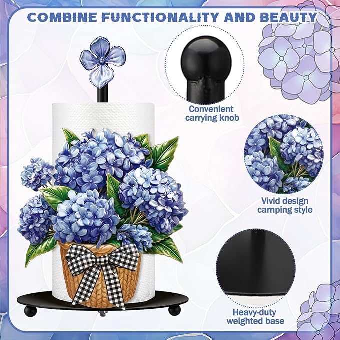 Thyle Blue Hydrangea Paper Towel Holder Summer Hydrangea Kitchen Decor Metal - Image 5