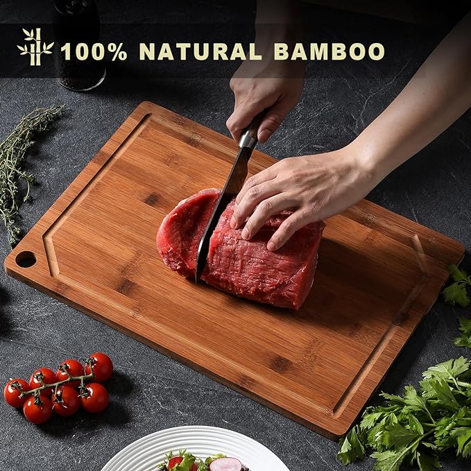 Hiware Wood Cutting Boards for Kitchen, Heavy Duty Bamboo Cutting Board - Image 3