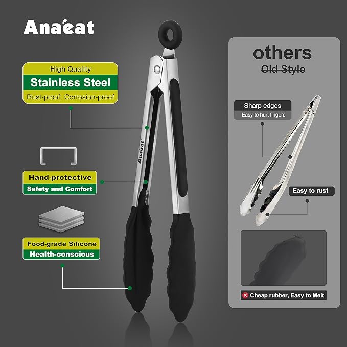 Anaeat Non-Stick Silicone Locking Tong Set of 3 - Image 3