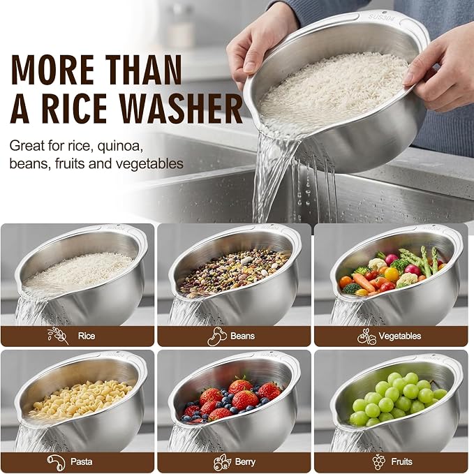 Palksky Rice Strainer & Rice Washing Bowl Stainless Steel - Image 7