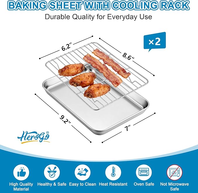 Herogo Baking Sheet with Wire Rack Set, 9.2'' x 7'' x 1'' Stainless Steel - Image 2