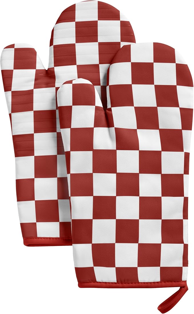 Ohocut Red Checkered Oven Mitts Heat Resistant, Vintage Retro Checkerboard Cute by Ohocut
