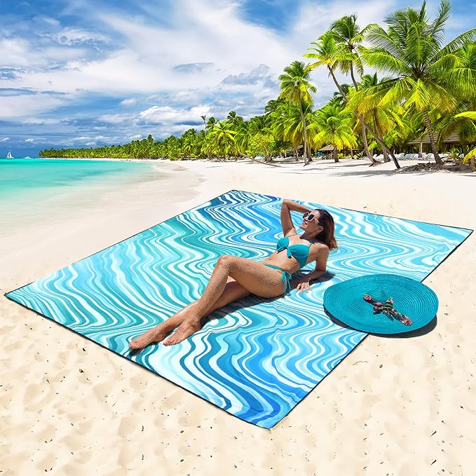 WIWIGO Beach Blanket Waterproof Sandproof Beach Mat 79" X 83"/10'x9'for 2-8 - Image 4