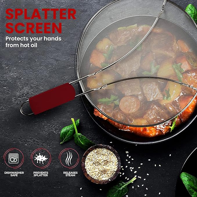 13" Grease Splatter Screen for Cooking | Stainless Steel Oil Splatter Guard and - Image 2