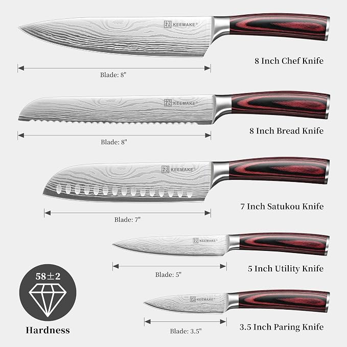 KEEMAKE Knife Set 5 Pieces, Professional Kitchen Knife Set, High Carbon - Image 3