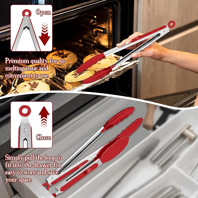 TeamFar Kitchen Tongs, Heat Resistant Silicone Tongs, Locking Design & - Image 6