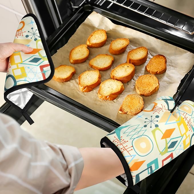 Mid Century Modern Oven Mitts and Pot Holders Sets Washable Oven Gloves Heat - Image 6