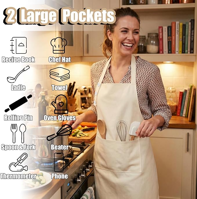 TOSHE Kitchen Apron Waterdrop Resistant Cotton Apron - Image 2