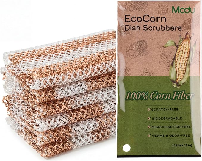 Modu 6 Pack EcoCorn Dish Sponges Scrubbers – 100% Corn Fiber, Biodegradable by Modu