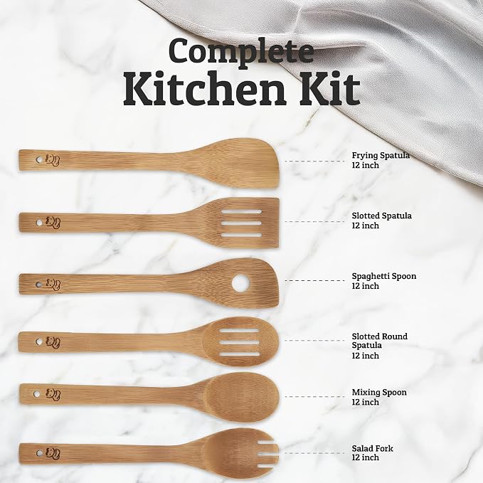 PriorityChef Wooden Spoons for Cooking, Non Scratch Bamboo Cooking Utensils - Image 3
