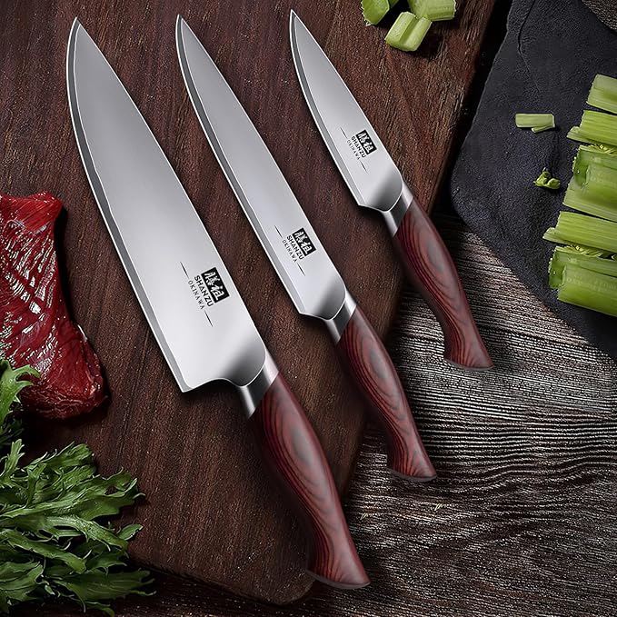 SHAN ZU Japanese Knife Set 3 PCs, High Carbon 10Cr15Mov Stainless Steel Chef - Image 7