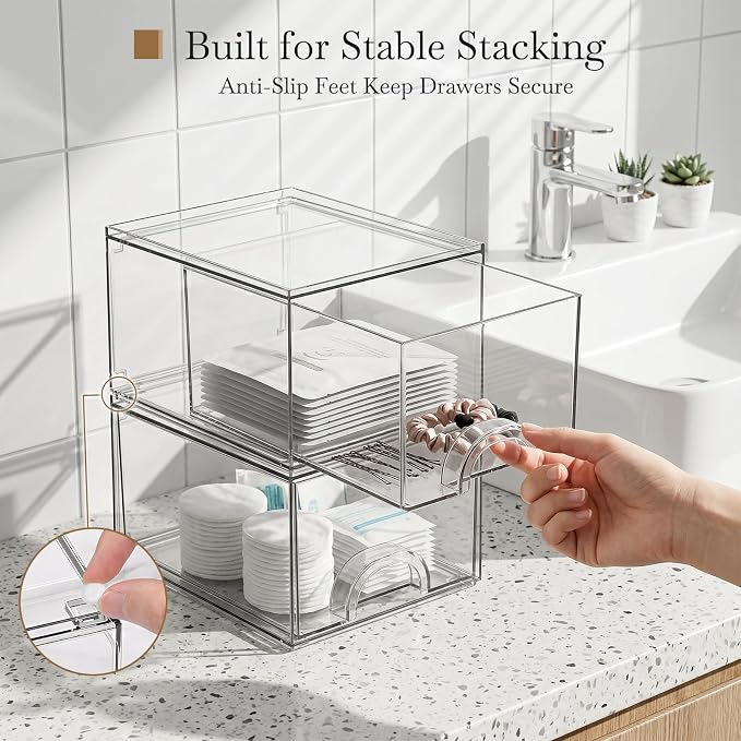 8 Pack Small Clear Stackable Acrylic Storage Boxes Storage Drawers, Storage - Image 6