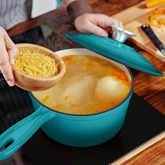 2 Quart Saucepan with Lid, Leonyo Enameled Cast Iron Sauce Pan, Cast Iron Pot - Image 9