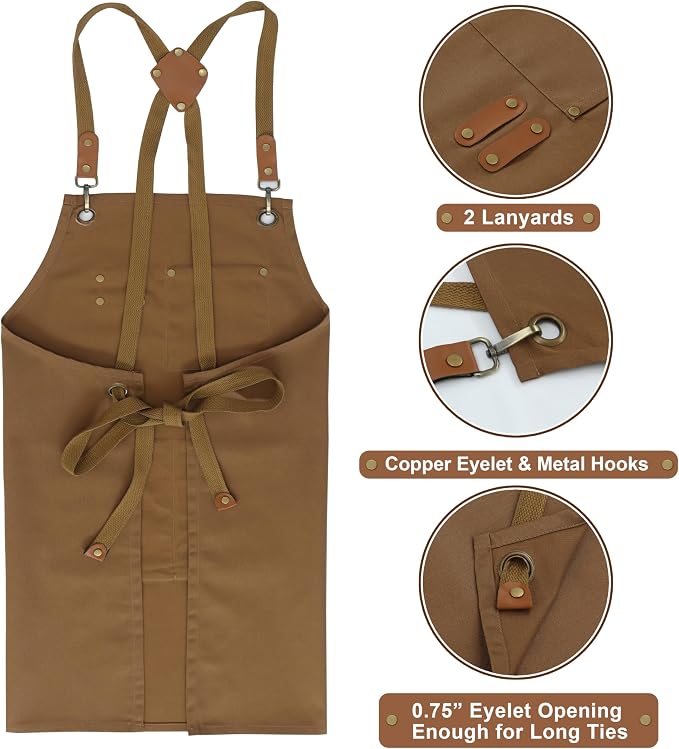 RUVANTI Work Aprons for Men, Oil & Water Repellent, PolyCotton Cross Back - Image 6