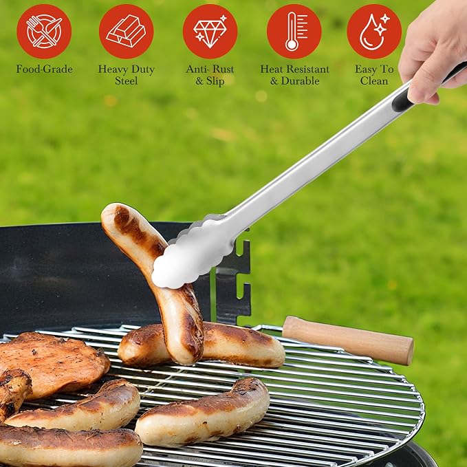 Grilling Tongs - 17 Inch Extra Long Metal Tongs, Heat Resistant Stainless Steel - Image 2