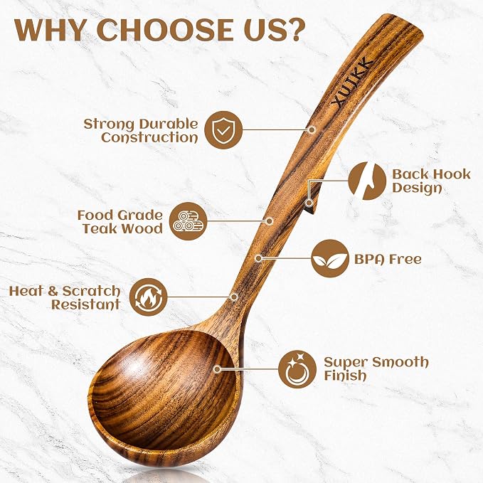 Wooden Ladle for Soup, Wooden Soup Ladle for Cooking, Serving and Stirring | - Image 4