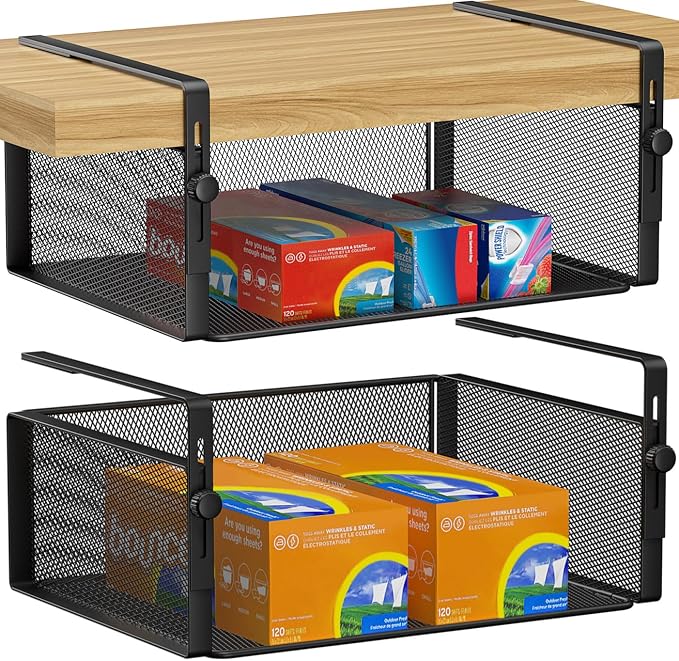 AmonHouseware 2Pack Under Shelf Basket Organizer, Adjustable Hanging Holder by AmonHouseware