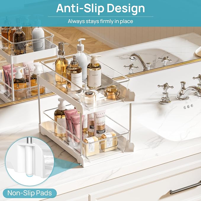 Vtopmart 4 Pack Bathroom Organizer, 2 Tier White Under Sink Organizers Vanity - Image 3