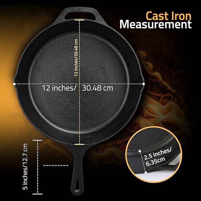 Utopia Kitchen Premium Cast Iron Skillets 12 Inch, Chef's Pan, Pre-Seasoned - Image 3