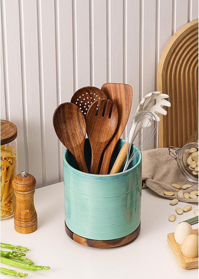 Utensil Holder, 360° Rotating Extra Large Ceramic Kitchen Utensil Holder - Image 5