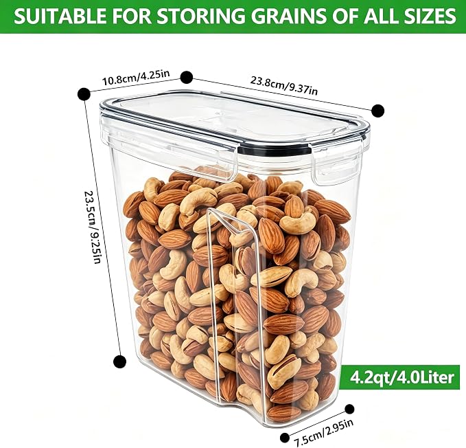 4 Pack 4L/135oz Cereal Storage Containers, Airtight BPA Free Plastic Cereal - Image 2