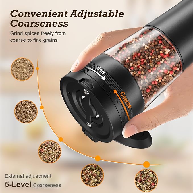Electric Salt and Pepper Grinder Set, Automatic Refillable Salt and Pepper - Image 3