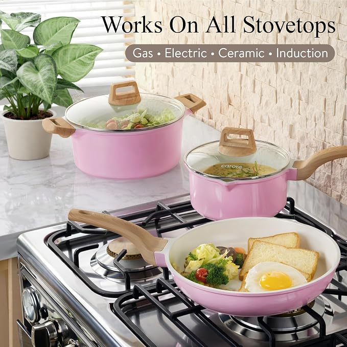 CAROTE Ceramic Cookware Set, Pot and Pan Set - Image 6