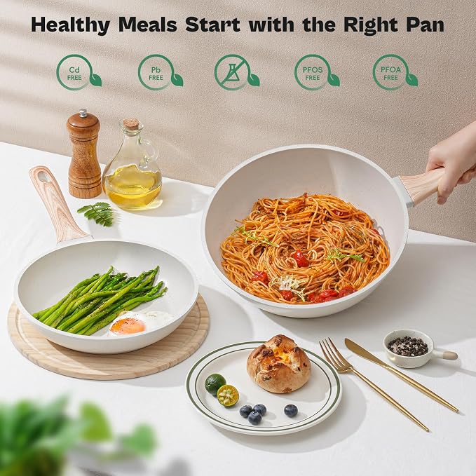 13 Pcs Pots and Pans Set, Nonstick Cookware Sets White Granite Induction - Image 5