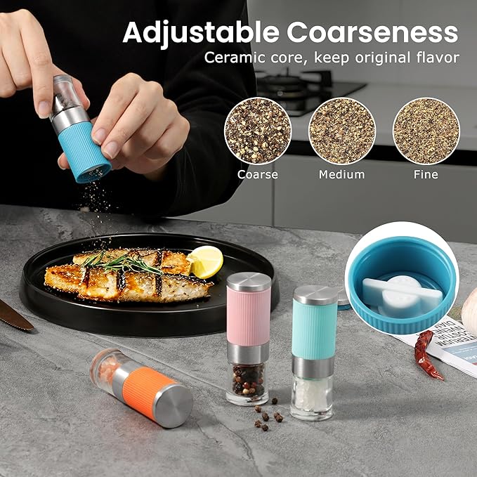 VEVOK CHEF Small Salt and Pepper Grinder 4Pcs Portable Mini Glass Salt Spices - Image 2