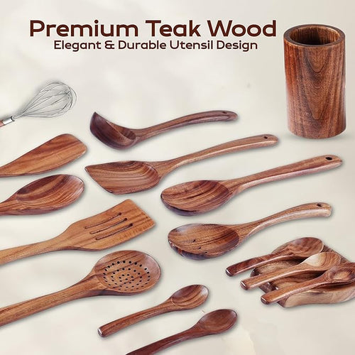 16 Pcs Teak Wooden Cooking Utensils Set – Premium Teak Wooden Utensil Set - Image 2